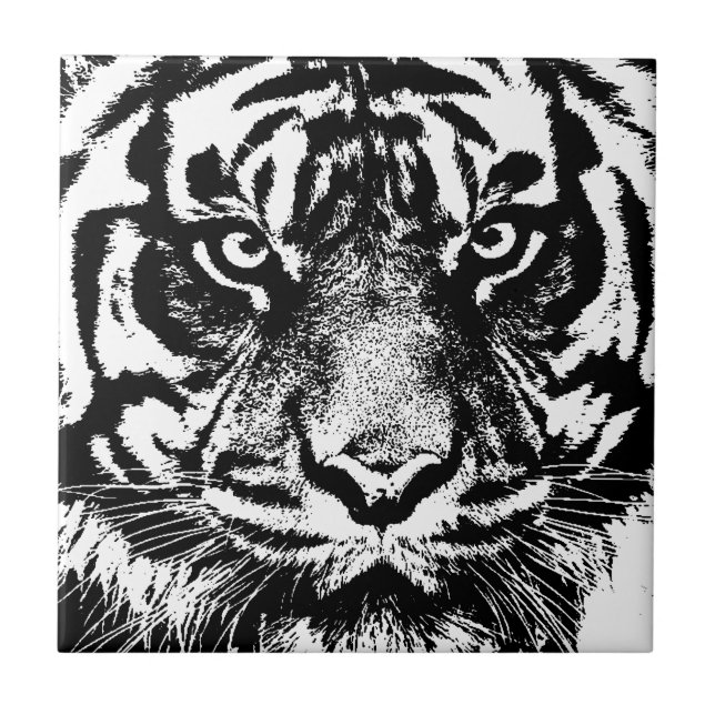 Black White Sumatran Borneo Tiger Eye Artwork Ceramic Tile (Front)