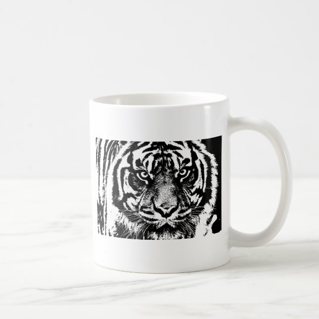 Black White Sumatran Borneo Tiger Eye Artwork Coffee Mug (Right)