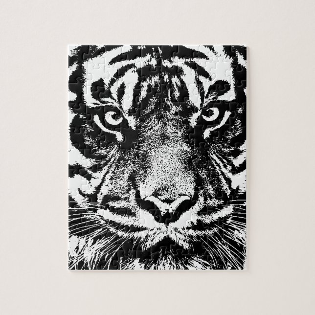 Black White Sumatran Borneo Tiger Eye Artwork Jigsaw Puzzle (Vertical)