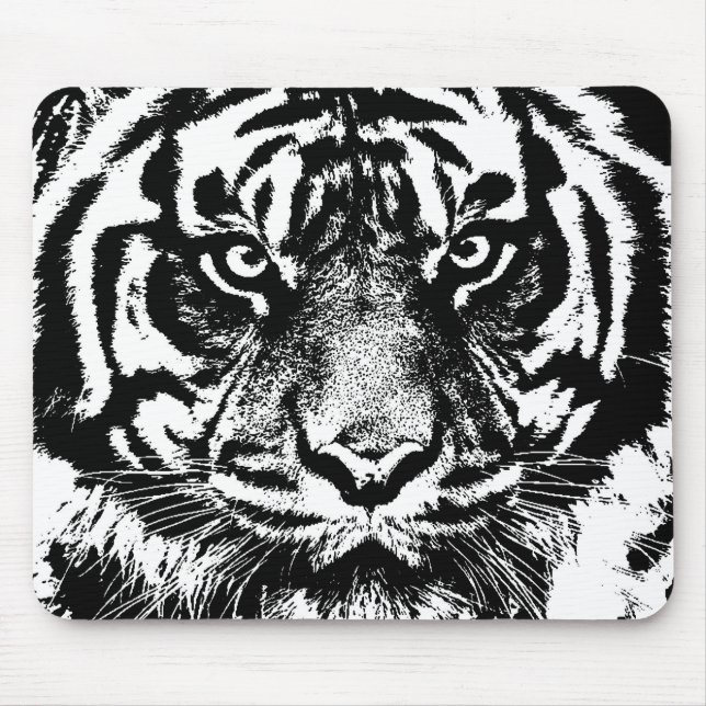 Black White Sumatran Borneo Tiger Eye Artwork Mouse Pad (Front)