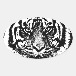 Black White Sumatran Borneo Tiger Eye Artwork Oval Sticker