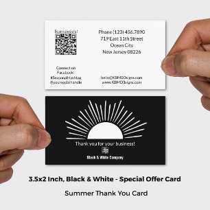 Black & White Summer Sun Season Thank You Business Card