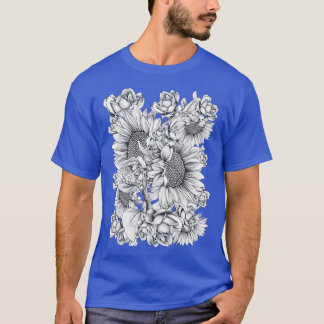 Black White SunFlowers and Roses T-Shirt