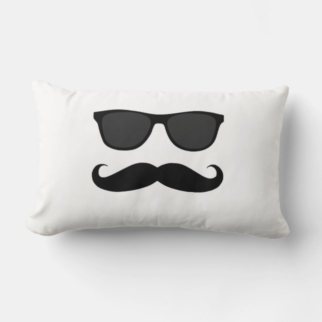 Black White Sunglasses and Moustache Lumbar Cushion (Front)