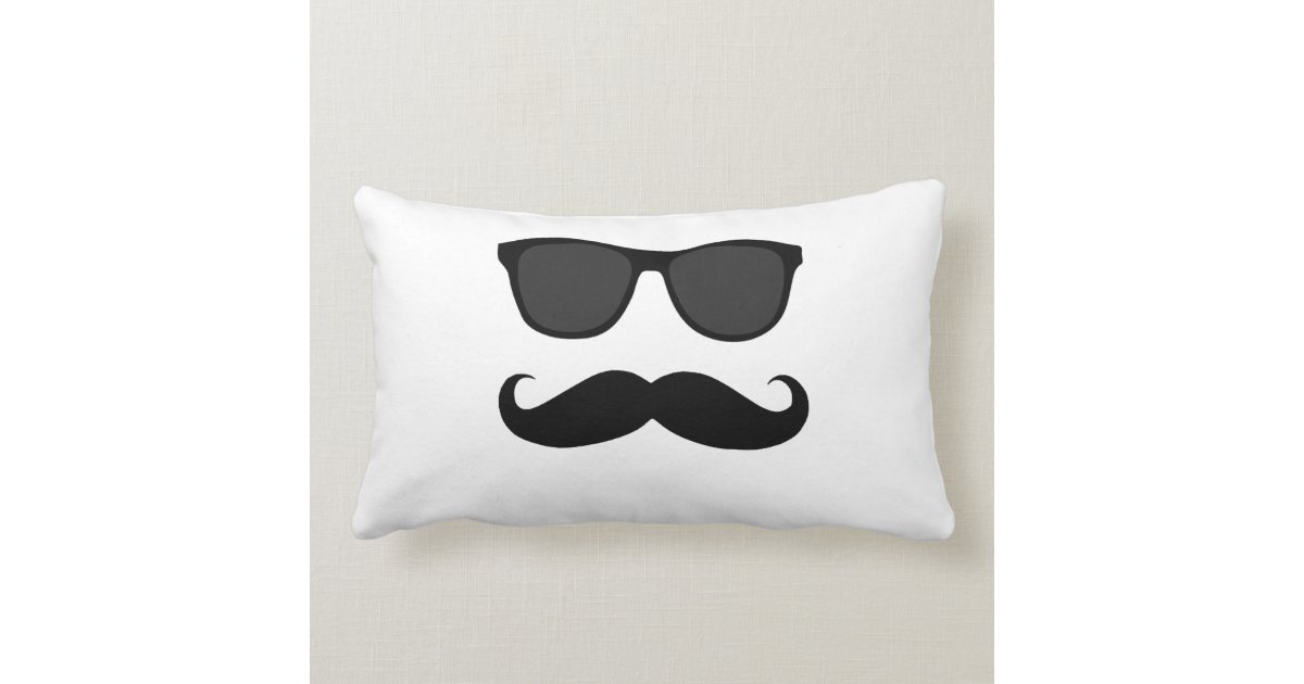 Black White Sunglasses and Moustache Lumbar Pillow