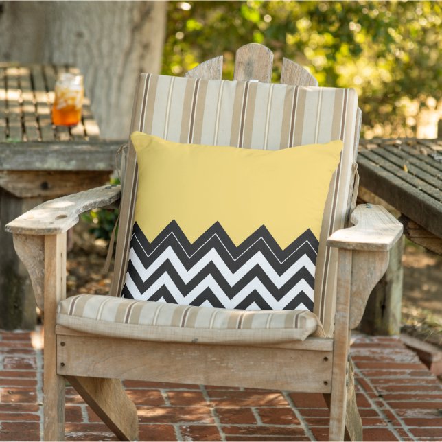 Black White Sunny Yellow Zigzag Chevron Pattern Cushion (Chair)
