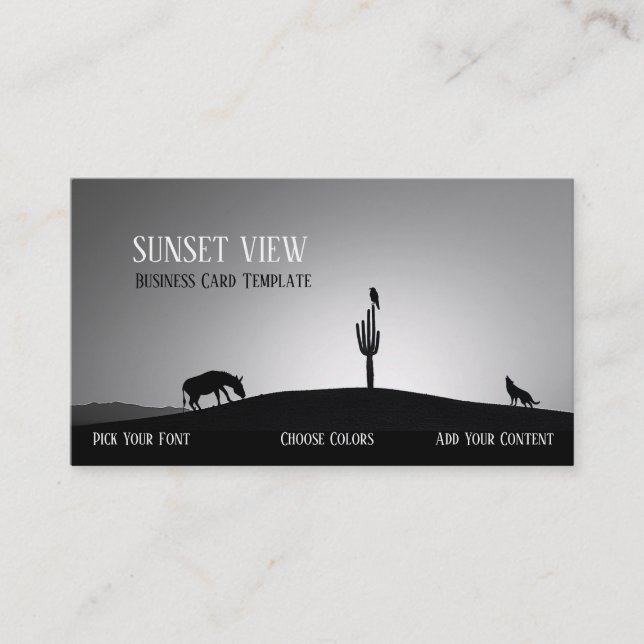 Black White Sunset Landscape Business Card (Front)