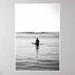 Black & White Surf – Minimalist Ocean Poster