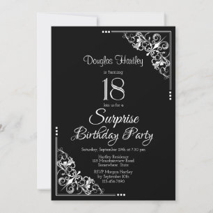 Black White Surprise 18th Birthday Party Invitation