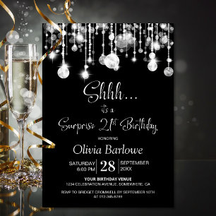 Black White Surprise 21st Birthday Party Invitation