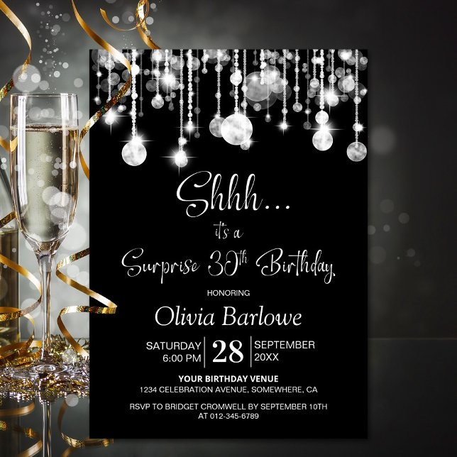 Black White Surprise 30th Birthday Party Invitation (Creator Uploaded)