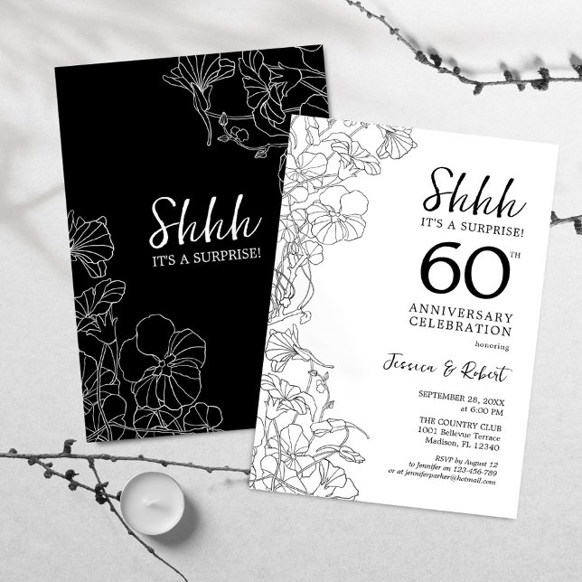 Black White Surprise 60th Anniversary Invitation (Creator Uploaded)