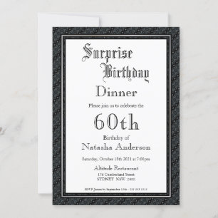 Black & White Surprise 60th Birthday Dinner Invitation