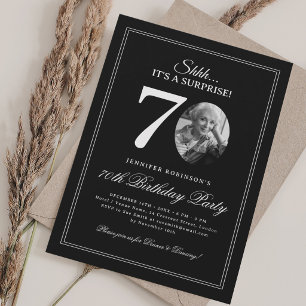 Black + White Surprise 70th Birthday Party Invitation