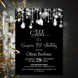 Black White Surprise 75th Birthday Party Invitation