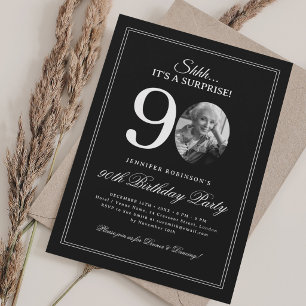 Black + White Surprise 90th Birthday Party Invitation