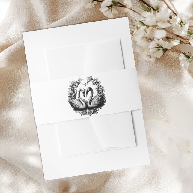 Black & White Swan Wedding Belly Band | Monogram  Invitation Belly Band (Elegant Wedding Crest Band)