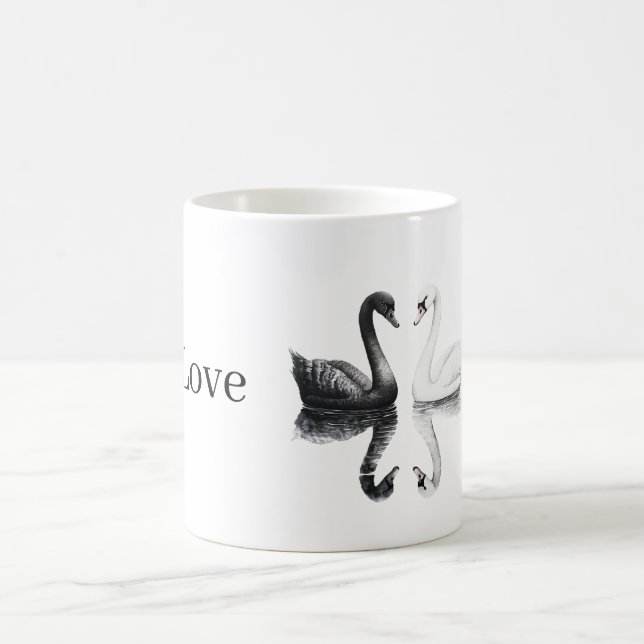 Black White Swans Birds Reflection Coffee Mug (Center)