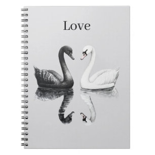 Black White Swans Birds Reflection Love Notebook