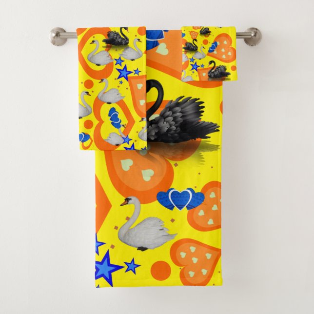 Black White Swans  Wash Hands Bathroom Towel Sets (Insitu)