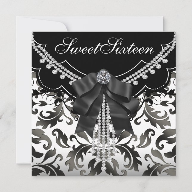 Black White Sweet Sixteen Party Invitations (Front)