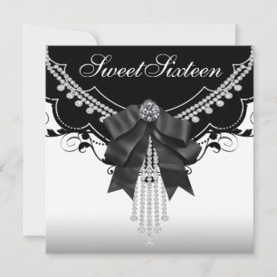 Black White Sweet Sixteen Party Invitations