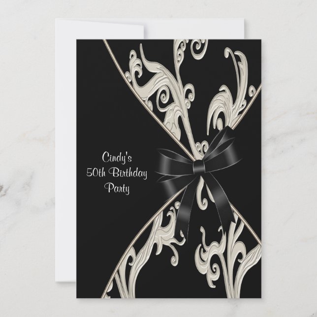 Black White Swirl 50th Birthday Party Invitation (Front)