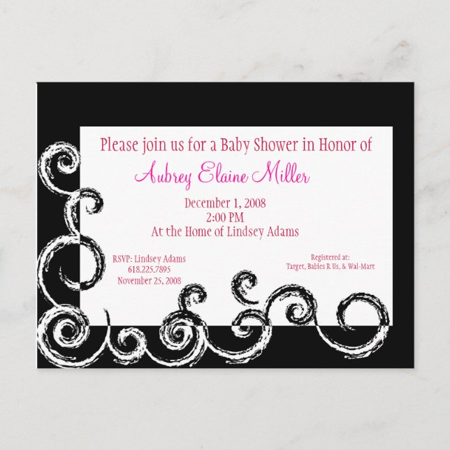 Black & White Swirl Baby Shower Invitation (Front)