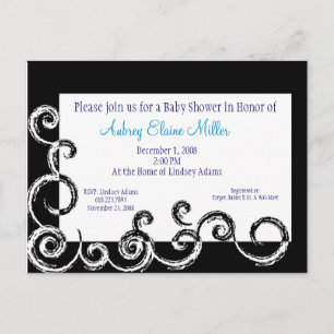 Black & White Swirl Baby Shower Invitation Postcard