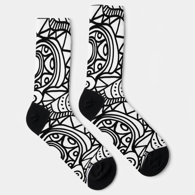 BLACK WHITE SWIRL design Crew Socks (Right)