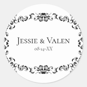 Black & White Swirl Gothic Wedding Classic Round Sticker