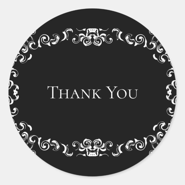 Black & White Swirl Gothic Wedding Classic Round Sticker (Front)