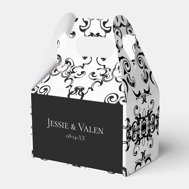 Black & White Swirl Gothic Wedding Favour Box (Front Side)