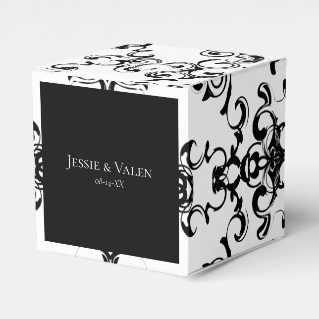 Black & White Swirl Gothic Wedding Favour Box (Front Side)
