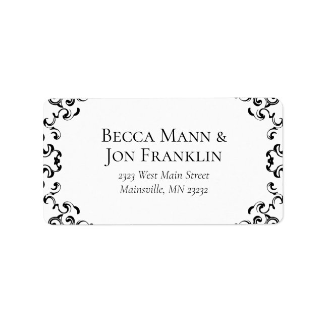 Black & White Swirl Gothic Wedding Label (Front)