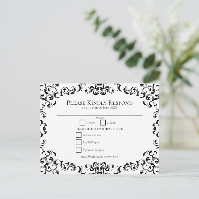 Black & White Swirl Gothic Wedding Postcard (Standing Front)