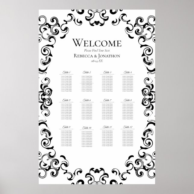 Black & White Swirl Gothic Wedding Poster (Front)