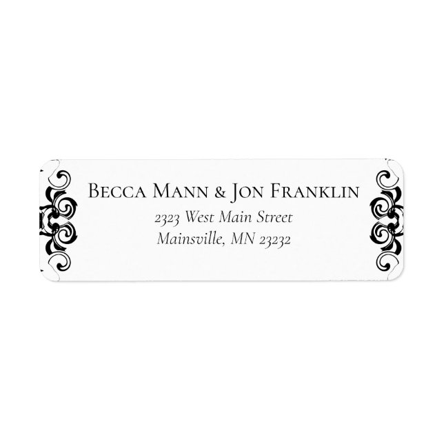 Black & White Swirl Gothic Wedding Return Address Label (Front)