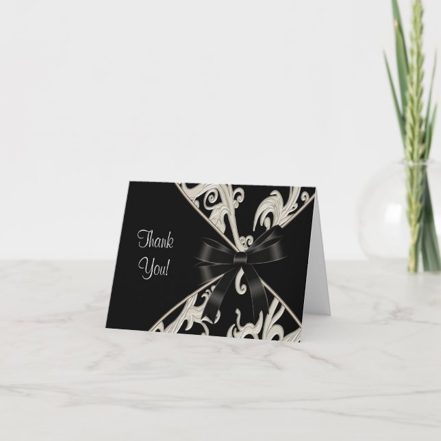 Black White Swirl Thank You Cards (Front)