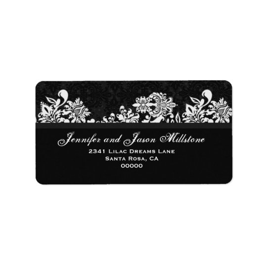 Black White Swirly Damask Wedding Address Label
