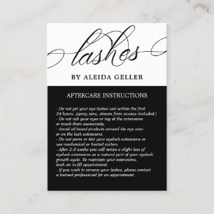 Black White Swirly Script Lash Artist Aftercare Business Card