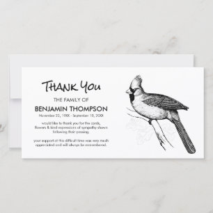Black & White Symbolic Cardinal Funeral Thank you Card