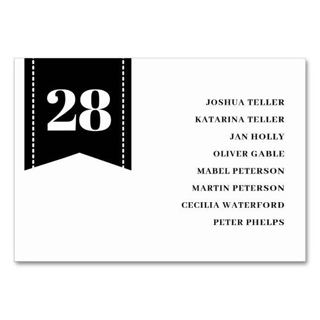 Black White Table Plan Seating Card (Front)