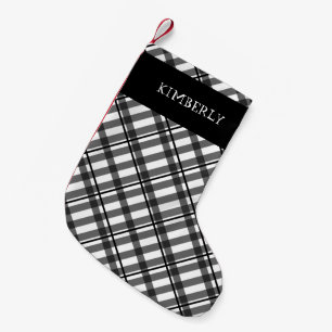 Black White Tartan Buffalo Plaid Name Custom Small Christmas Stocking