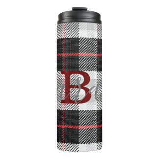 Black & White Tartan Chequered Monogram Name Thermal Tumbler