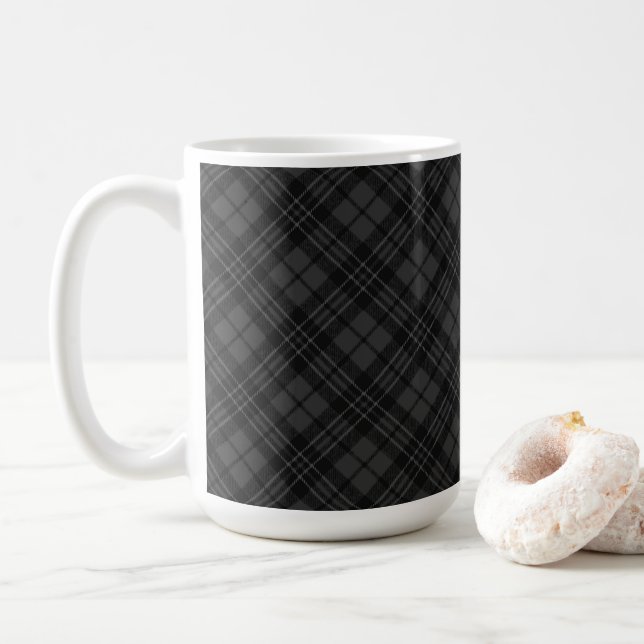 Black White tartan Christmas plaid winter holidays Coffee Mug (With Donut)