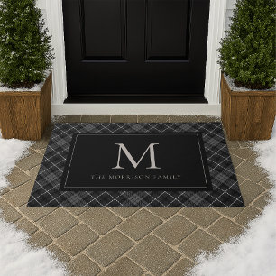 Black & White Tartan Monogram & Name Doormat