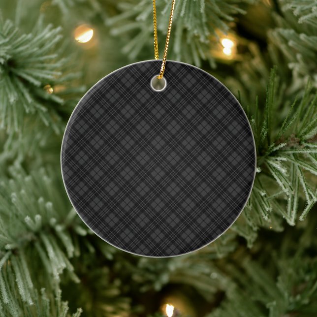 Black white tartan plaid winter Christmas pattern Ceramic Ornament (Tree)
