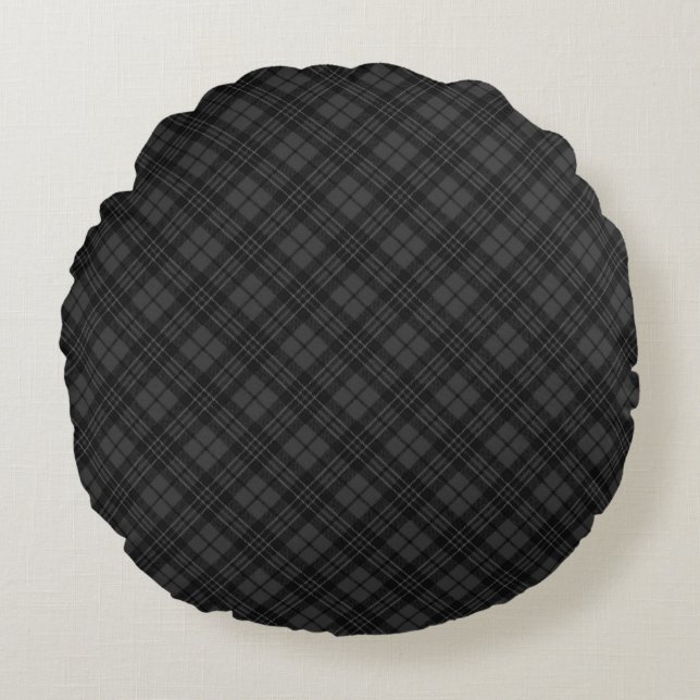 Black white tartan plaid winter Christmas pattern Round Cushion (Front)