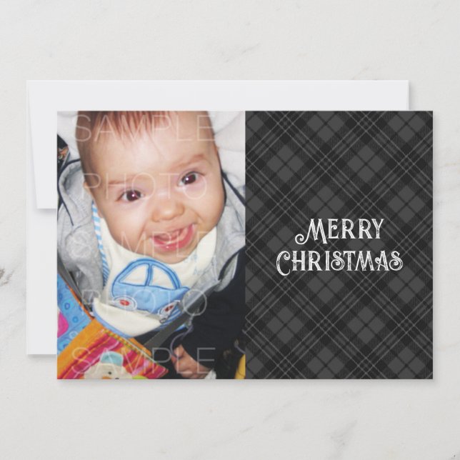 Black white tartan plaid winter Christmas photo Holiday Card (Front)